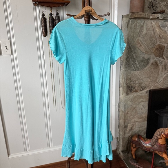 Vintage Gauze Cotton Sky Blue Short Sleeve Midi Summer Dress - Picture 6 of 6